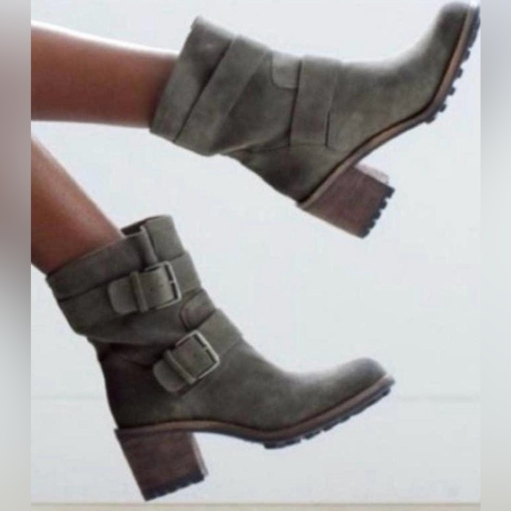 Sam Edelman Troy Moto Taupe Suede Boots, Size 8